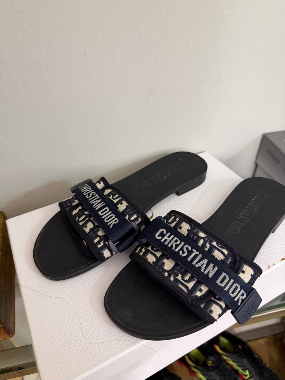Dior Navy and Ivory Christian Dior Slide Sandals